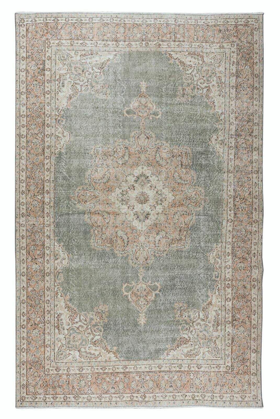 6.9x11.3 Ft Hand Made Turkish Rug With Medallion Design, Woolen Floor Covering
