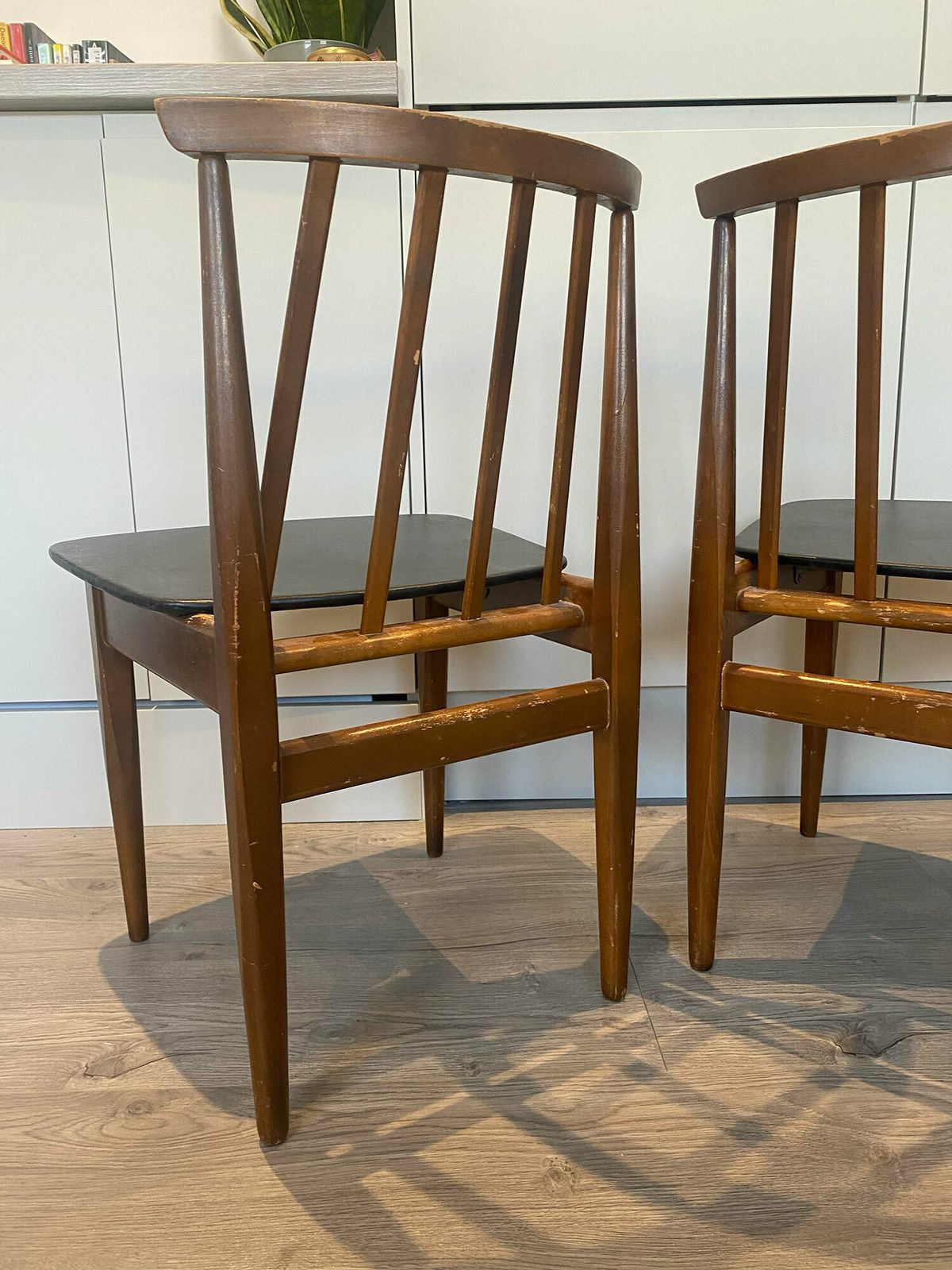 Beautiful Vintage Dining 2 Chairs Set   Black And Brown, Wooden, Mid Century photo for sale