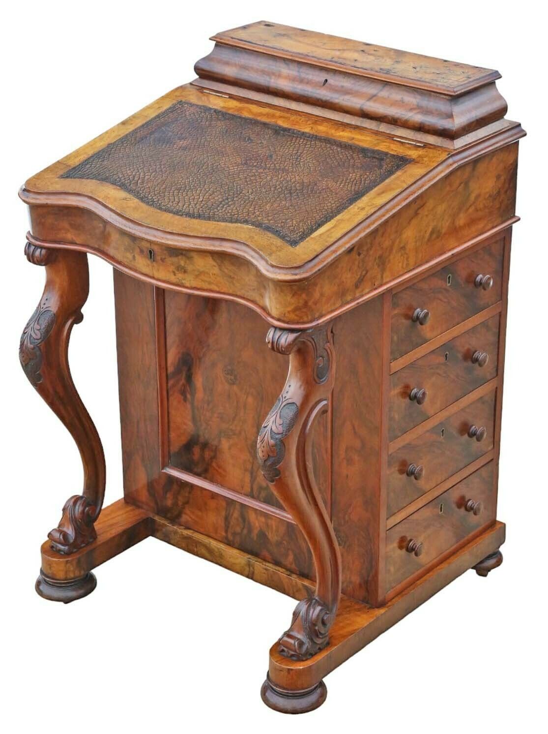 Victorian Burr Walnut Davenport Writing Table Desk   C. 1870