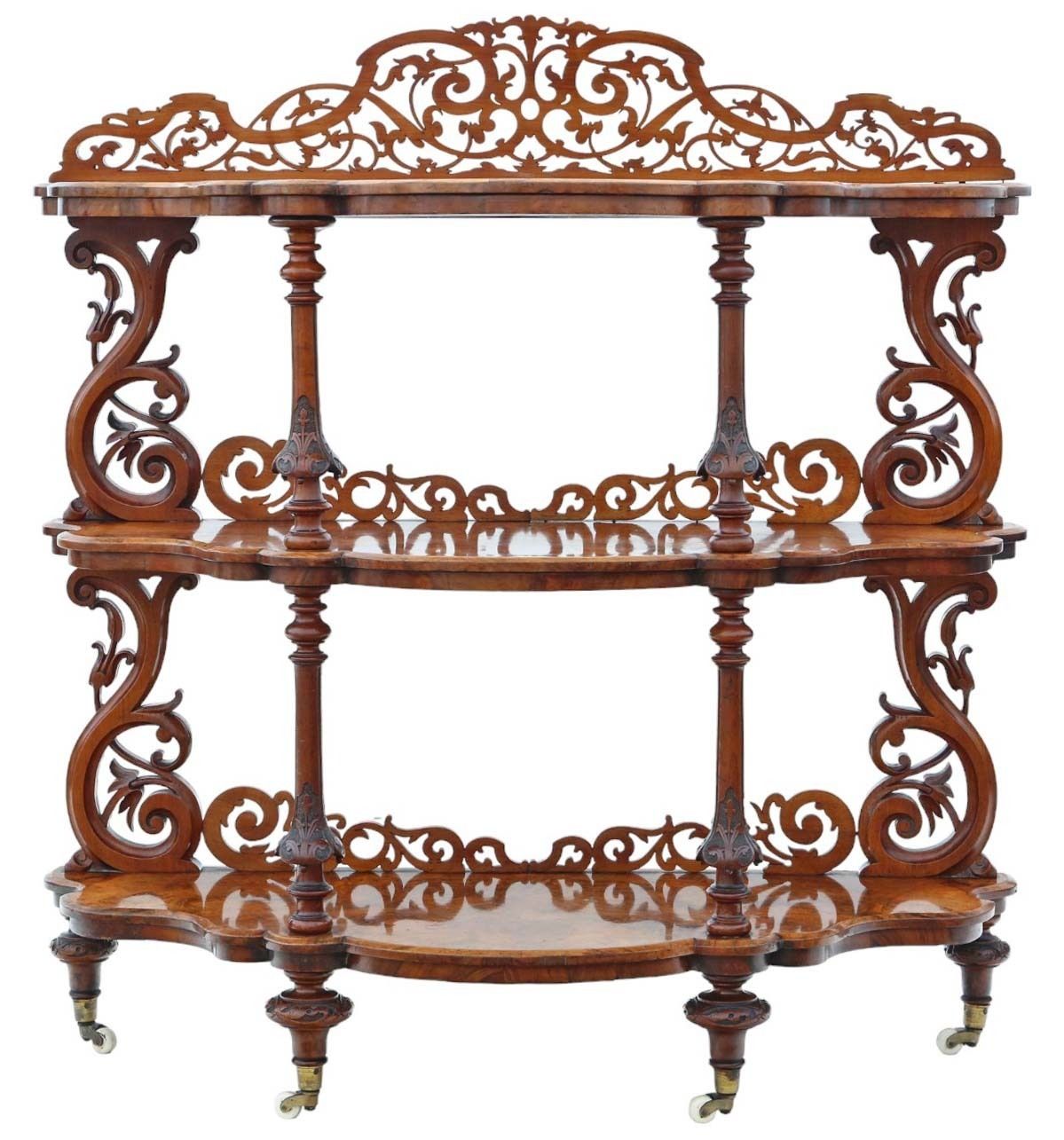 19th Century Burr Walnut Demi Lune Console Table   Fine Quality Antique Display Serving Whatnot photo vinterior