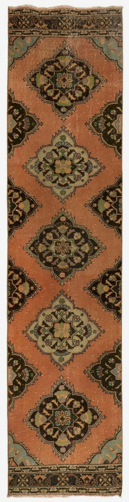 3x12.7 Ft Vintage Anatolian Village Runner Rug, 100% Wool Hand Knotted Carpet