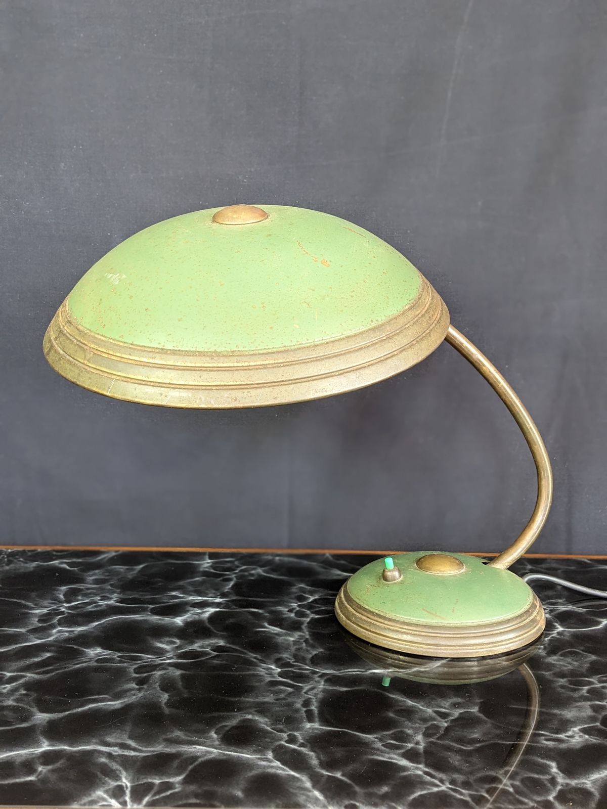 1950s Sputnik Desk Lamp In Green And Brass photo for sale