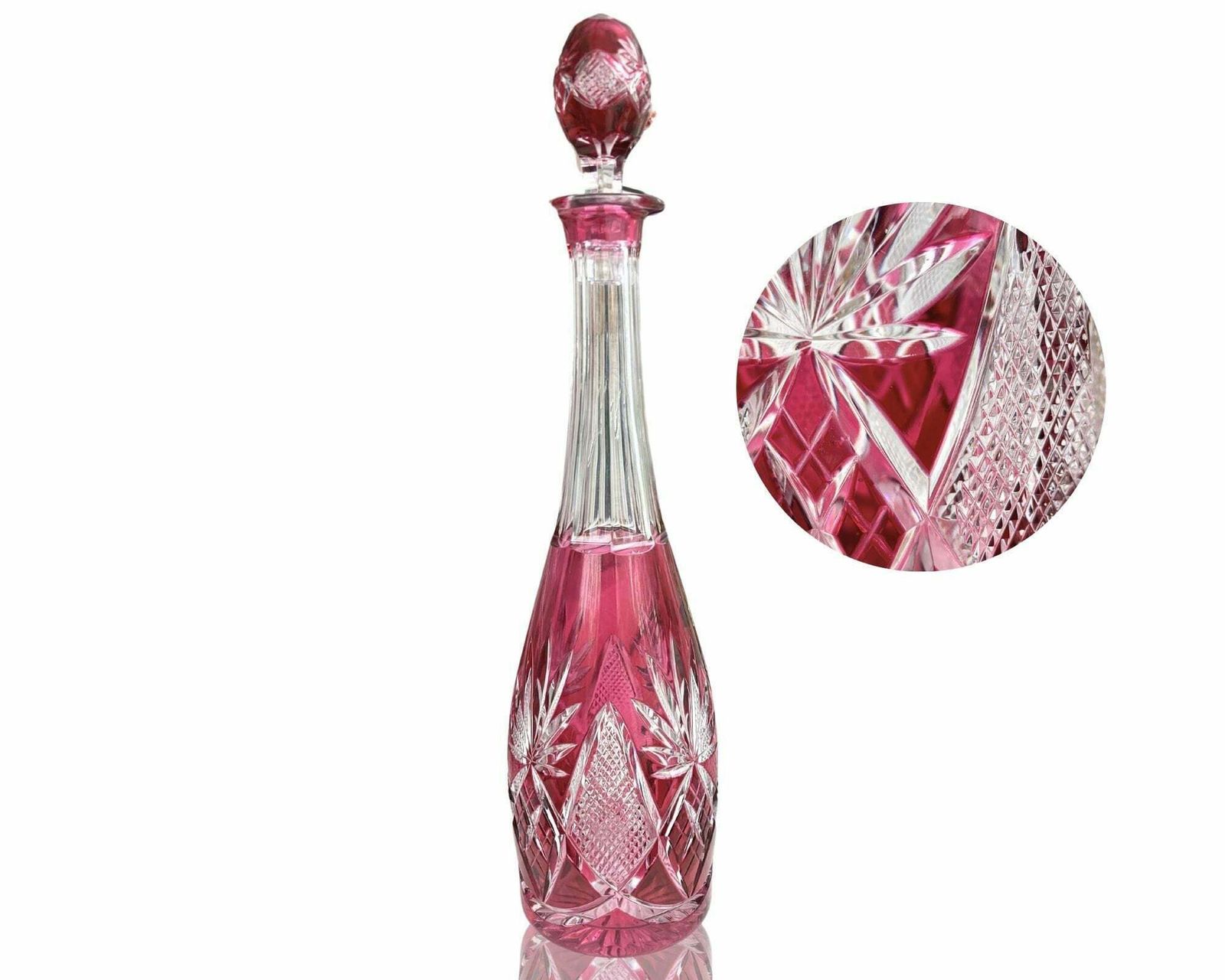 Val Saint Lambert Karaf | Rood Overlay Kristal | Geslepen Kristal | Gesigneerd
