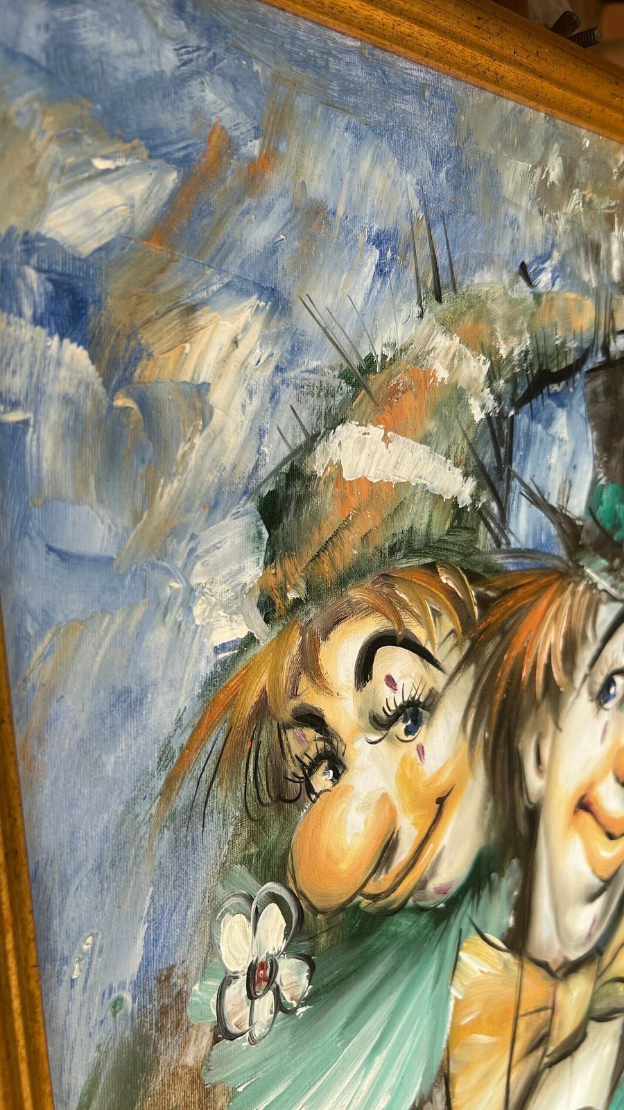 Original Framed Oil On Canvas Painting Signed By Salmon [Depicts Two Clowns Playing Banjo] photo furniture