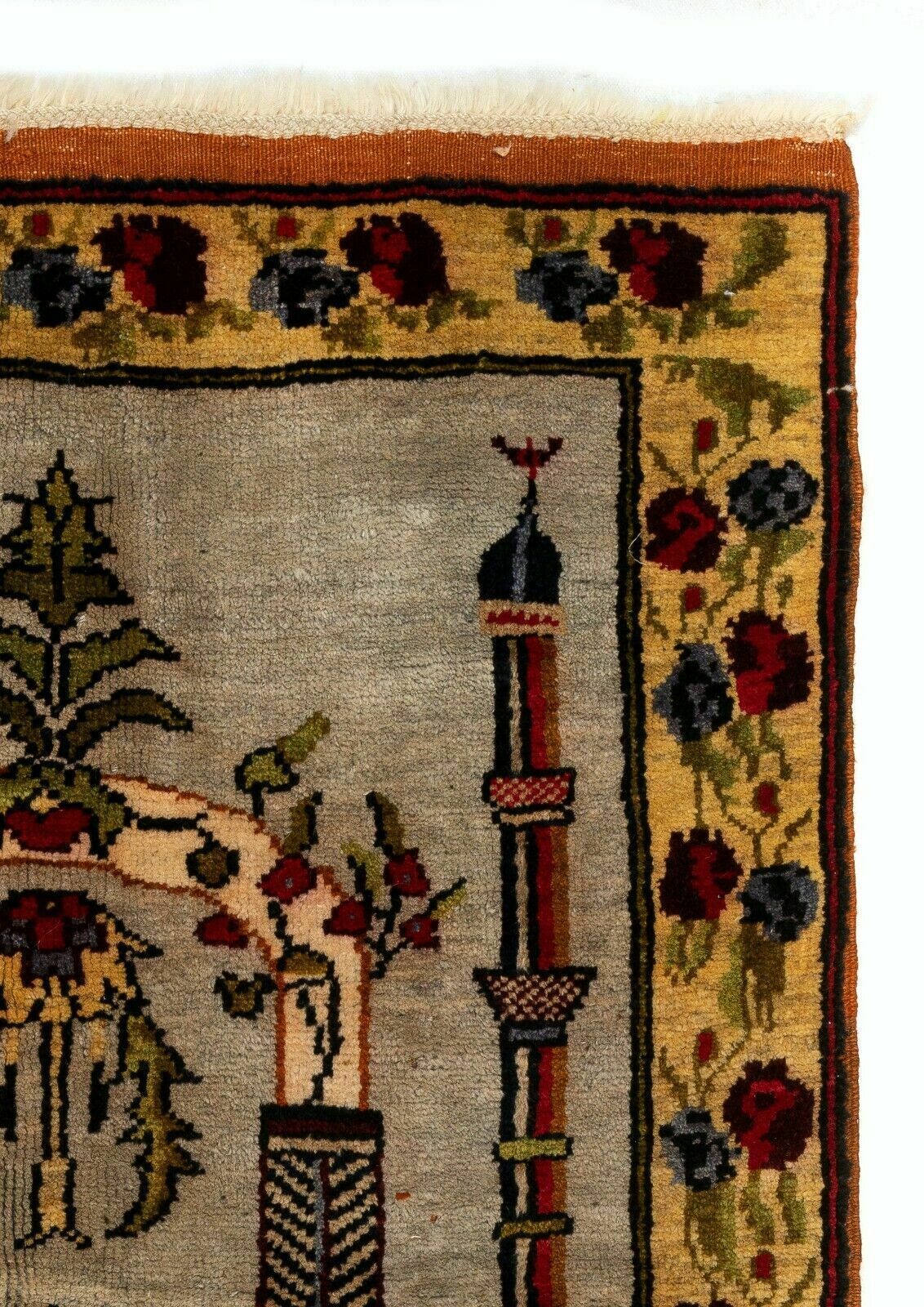 3x4.3 Ft Vintage Turkish Prayer Rug Depicting An Archway, Columns And Flowers photo Textiles