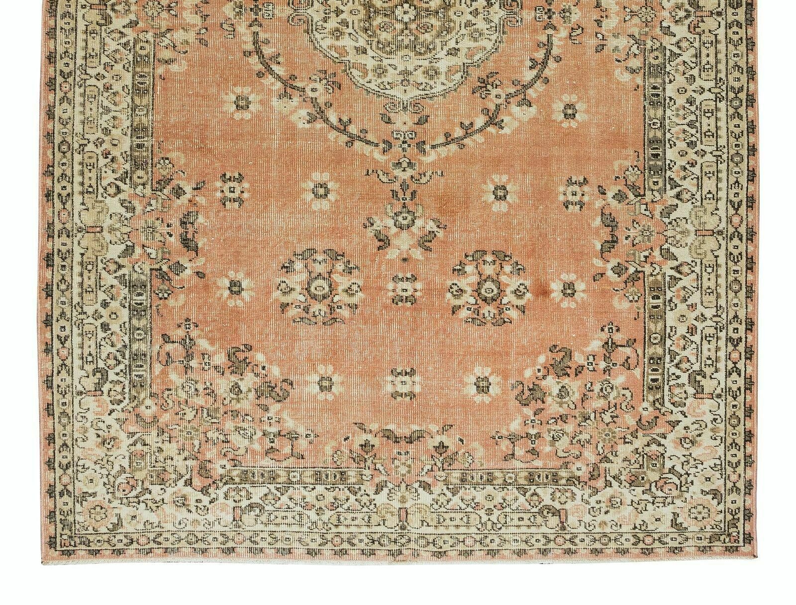 5.9x9.2 Ft Hand Knotted Medallion Design Vintage Turkish Rug In Red & Beige photo 550.0
