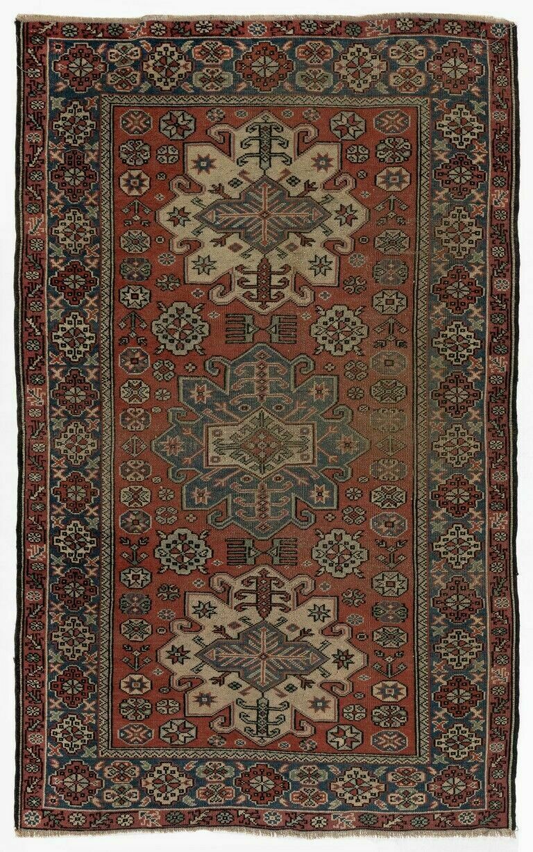 Traditional Vintage Handknotted Anatolian Village Rug With Medallions