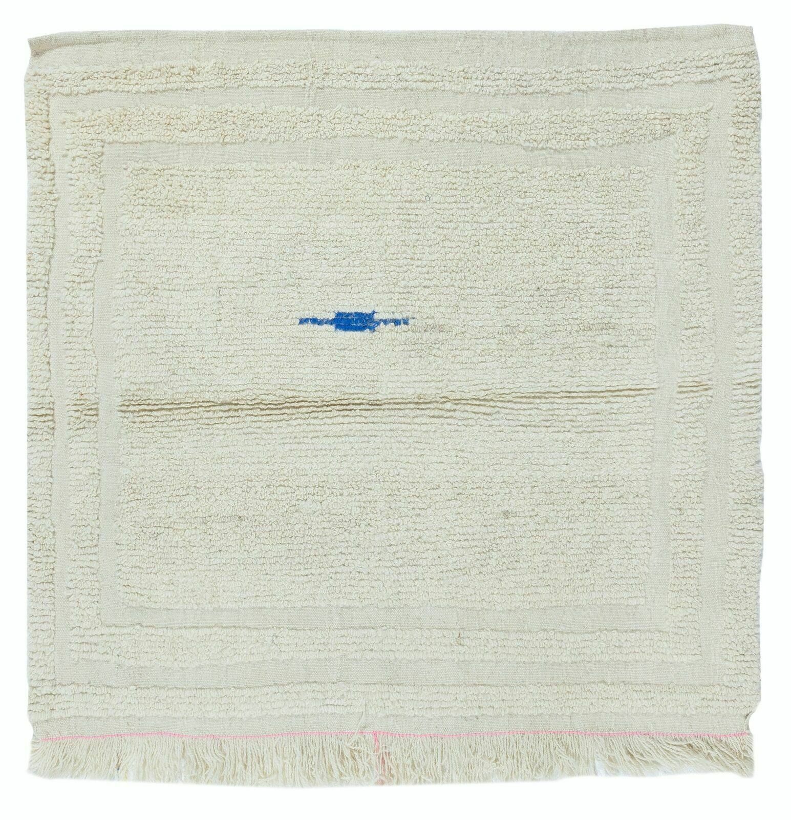 3.5x3.3 Ft Minimalist Vintage Small Tulu Rug Made Of Natural Beige Wool