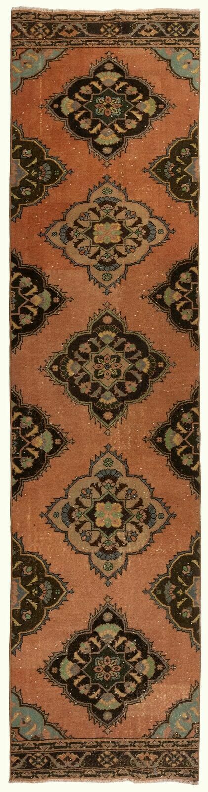 3x12.3 Ft Vintage Handmade Turkish Wool Runner Rug, Narrow Hallway Carpet
