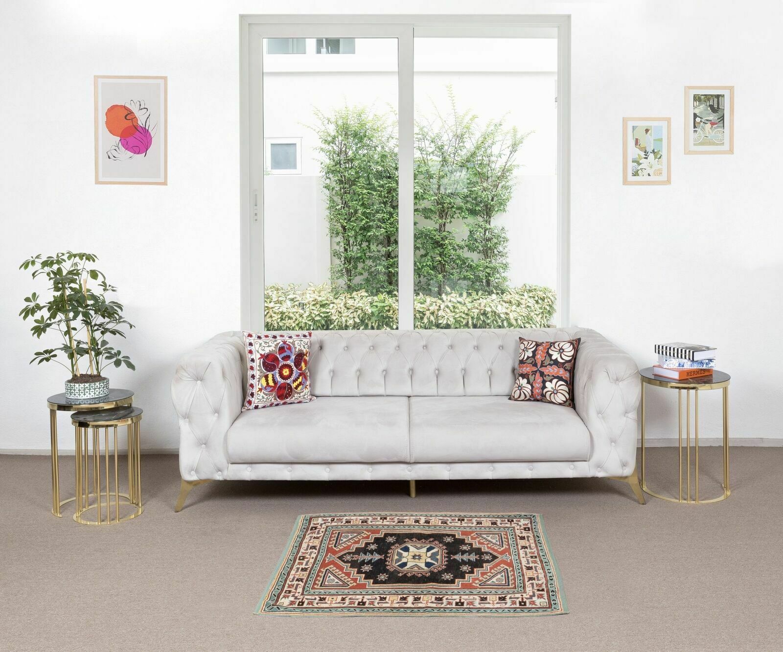 3x3.5 Ft One Of A Kind Geometric Hand Knotted Vintage Accent Rug From Turkey photo furniture