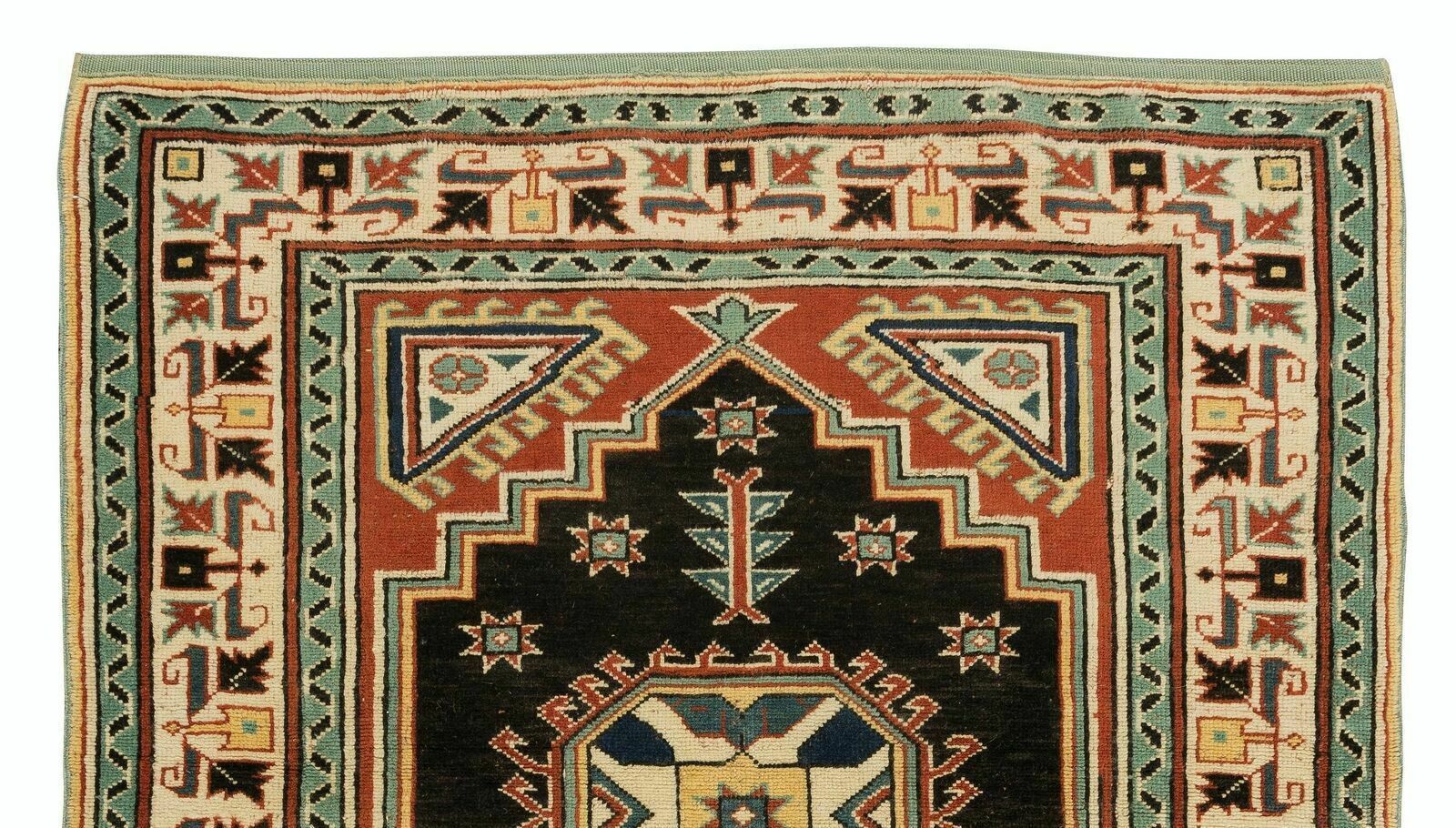 3x3.5 Ft One Of A Kind Geometric Hand Knotted Vintage Accent Rug From Turkey photo Textiles