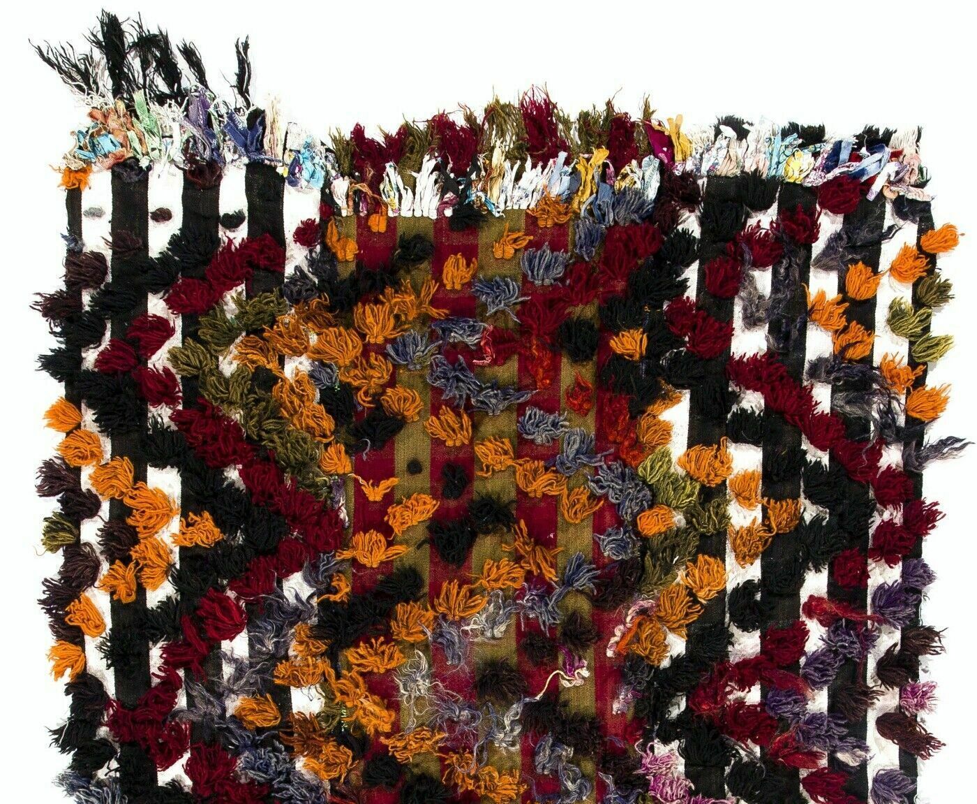 4.8x7.5 Ft Vintage Kilim With Wool Poms. Floor & Bed Cover, Wall Hanging photo furniture