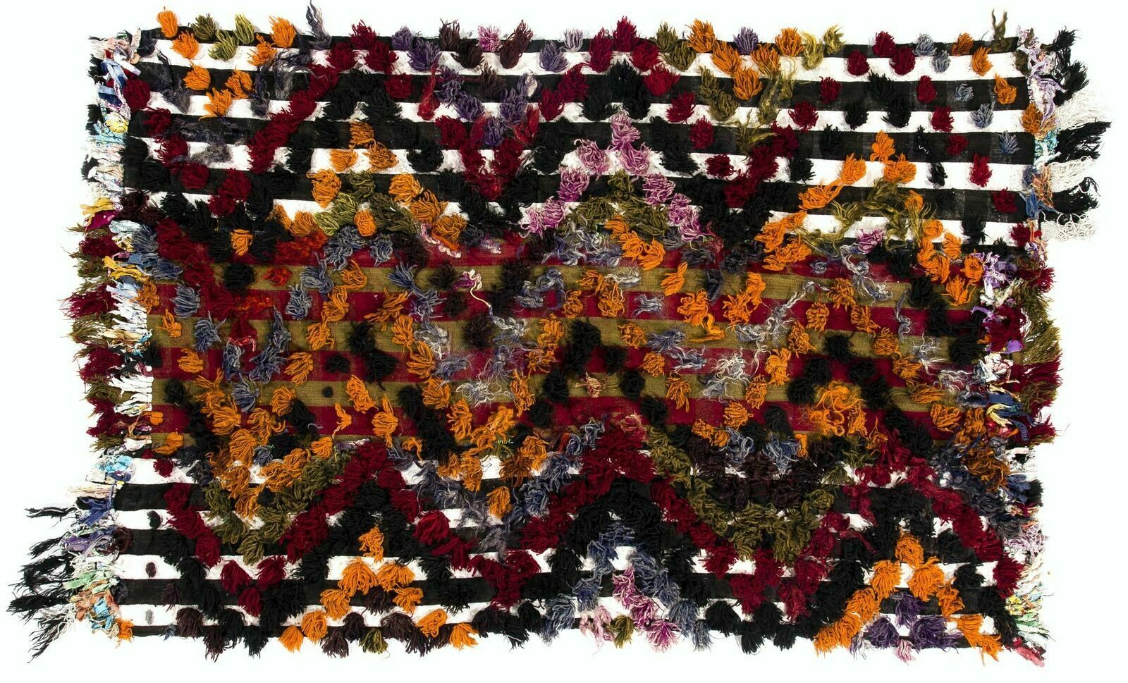 4.8x7.5 Ft Vintage Kilim With Wool Poms. Floor & Bed Cover, Wall Hanging photo 649.0
