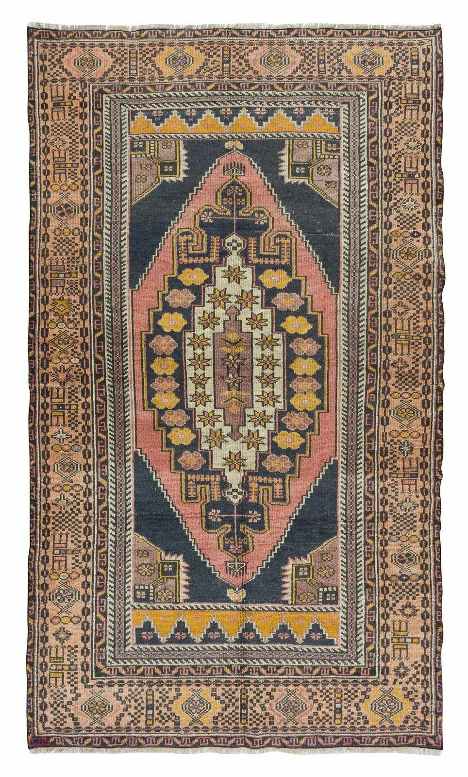 4.4x7.6 Ft Midcentury Oriental Rug, Hand Knotted Turkish Carpet Made Of Wool