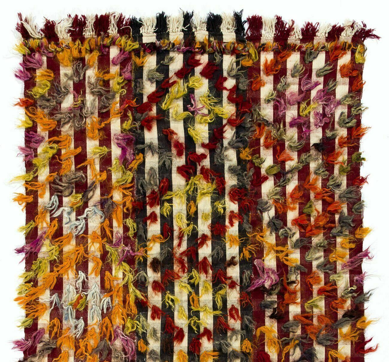 4.6x9 Ft Vintage Kilim Rug With Colorful Poms. Bed, Floor, Sofa Cover photo furniture