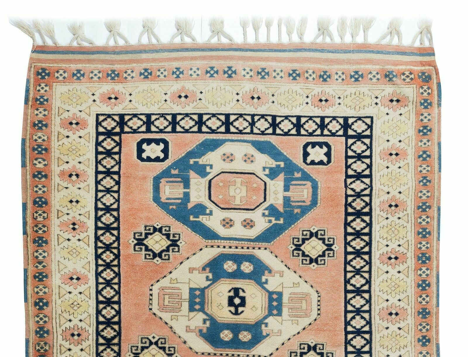 4.2x6 Ft Vintage Handknotted Turkish Rug, One Of A Kind Geometric Pattern Carpet photo Textiles