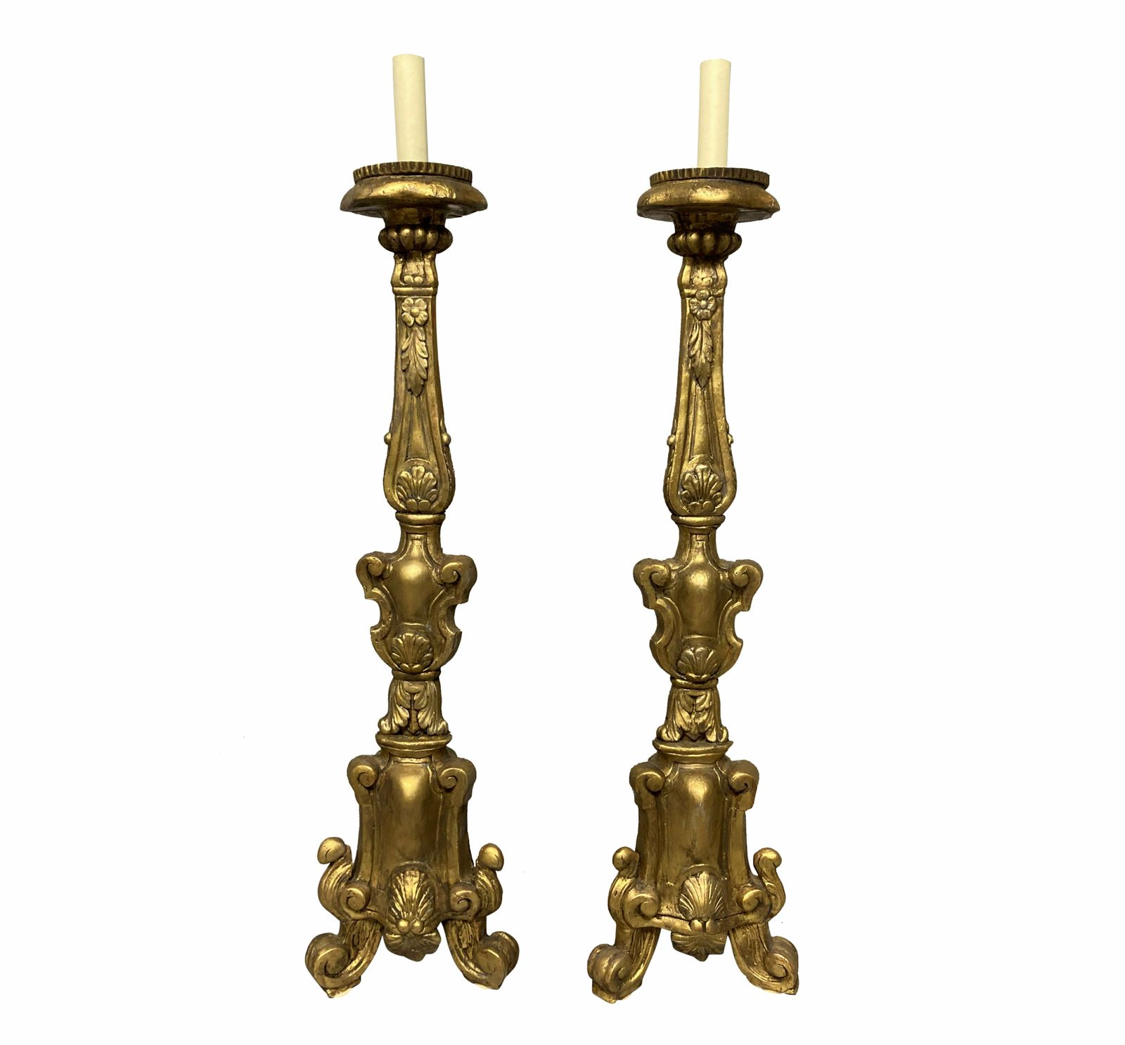 A Pair Of XVIII Century Italian Giltwood Lamps