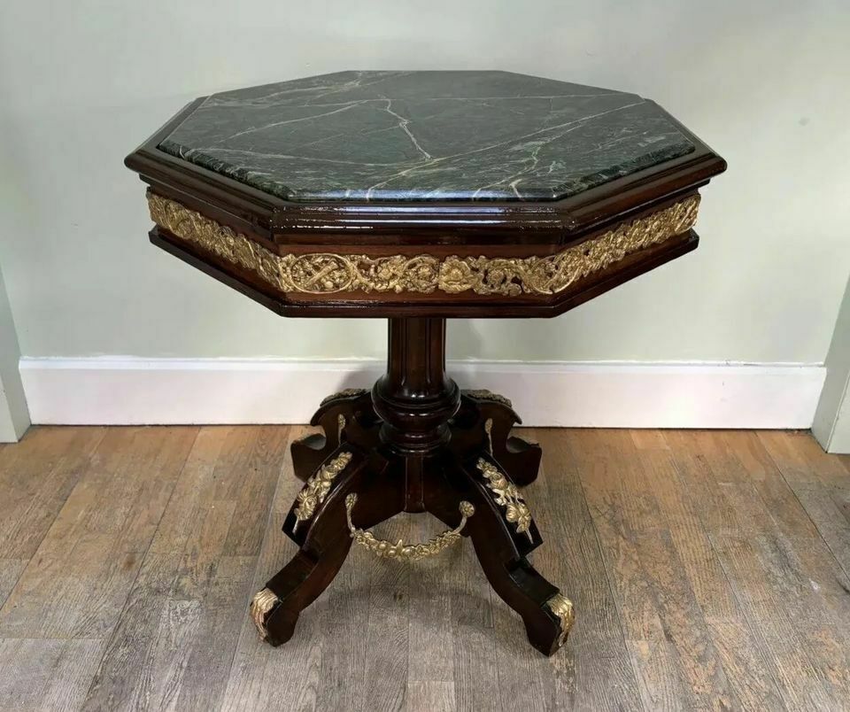 Antique French Mahogany Marble Top Gueridon Side Table, Louis XVI French Empire Style