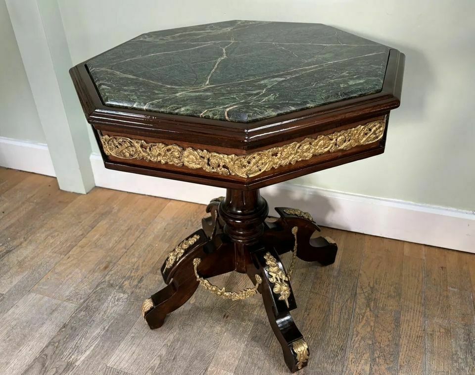 Antique French Mahogany Marble Top Gueridon Side Table, Louis XVI French Empire Style photo furniture