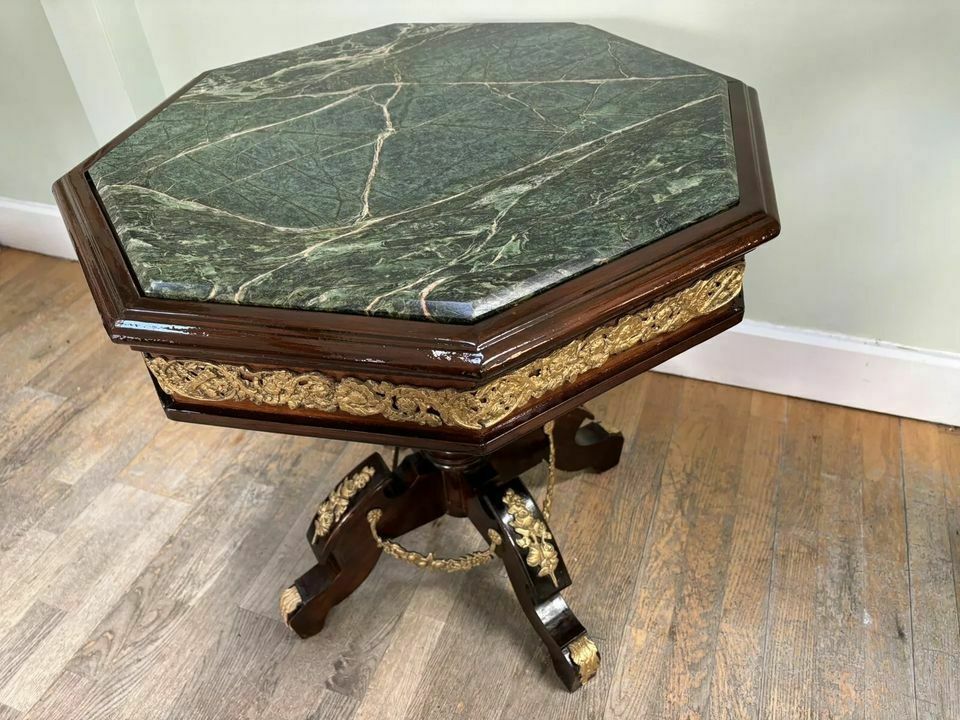 Antique French Mahogany Marble Top Gueridon Side Table, Louis XVI French Empire Style photo Furniture