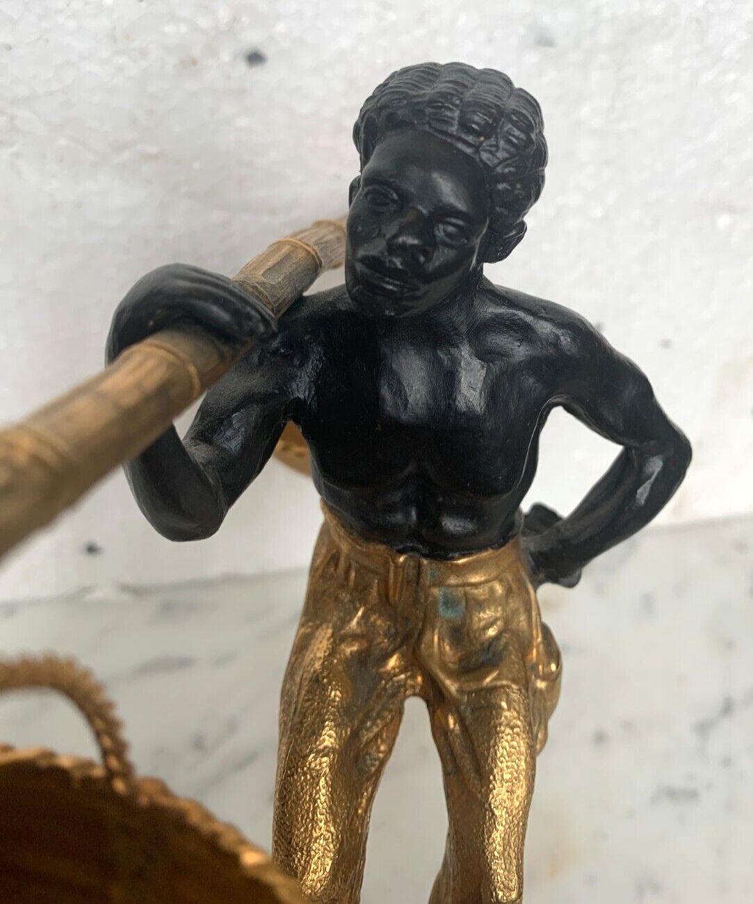 Bronze Group With Double Patina "Man With Basket Pendulum" 20th Century photo for sale