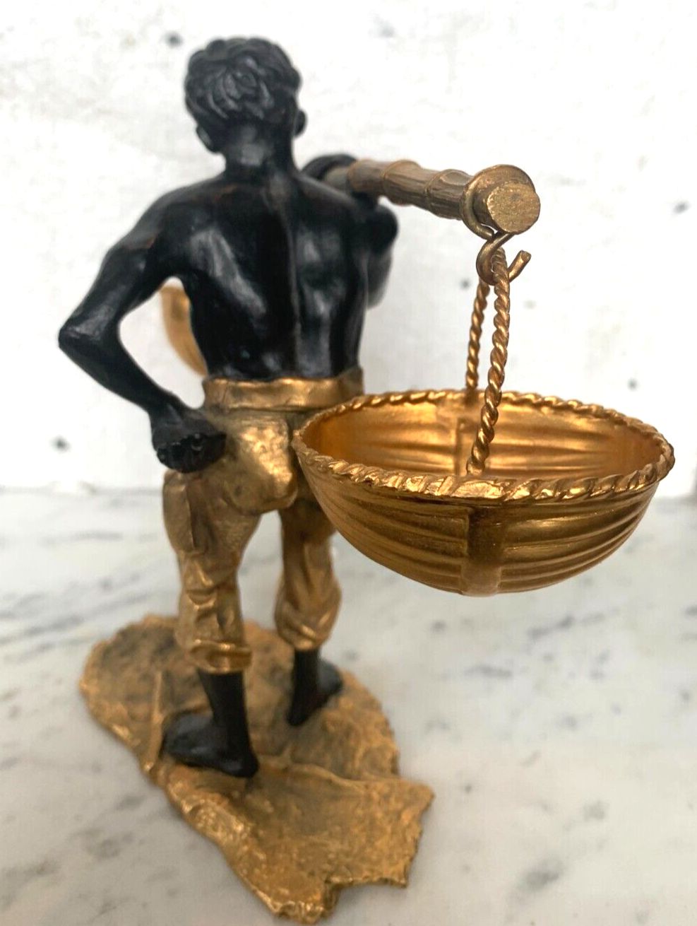 Bronze Group With Double Patina "Man With Basket Pendulum" 20th Century photo Art
