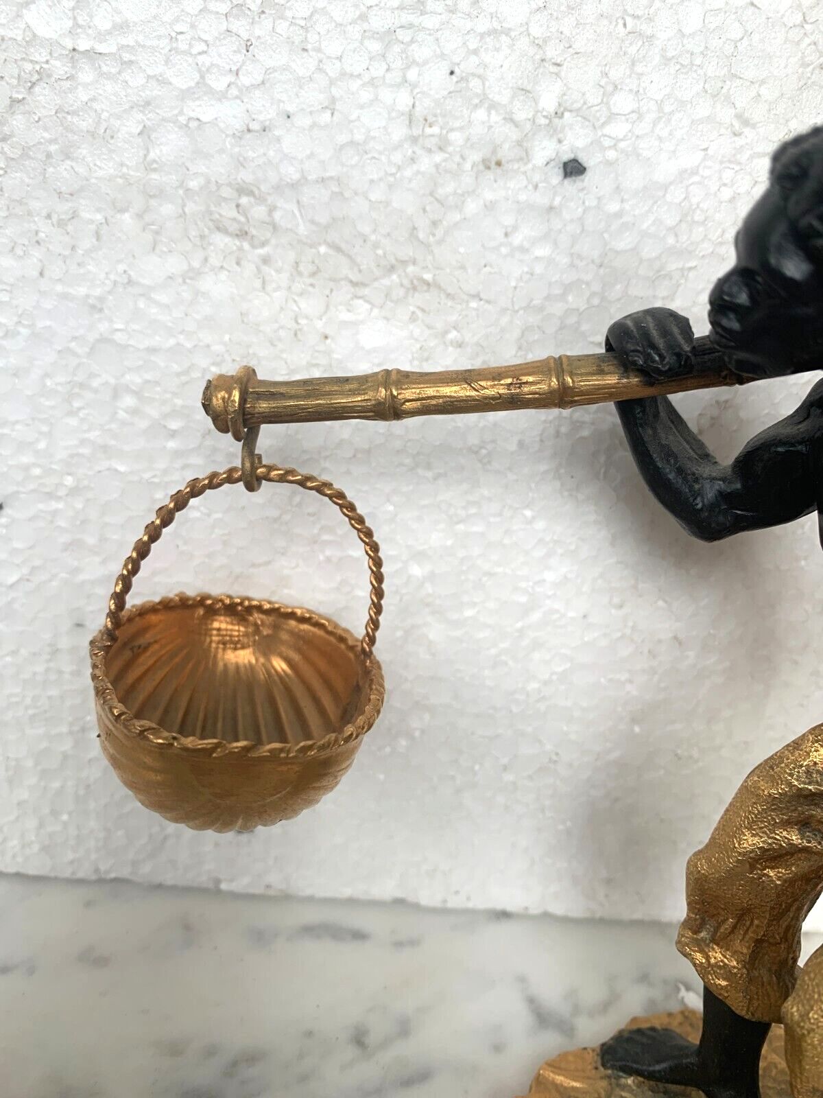 Bronze Group With Double Patina "Man With Basket Pendulum" 20th Century photo 522.75