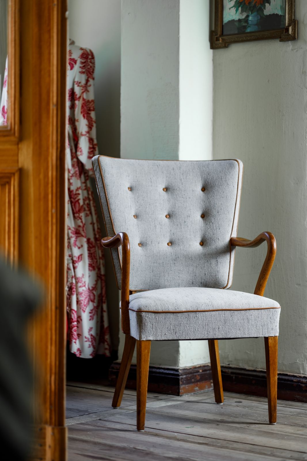 Alfred Christensen Danish Armchair With Linen Upholstery