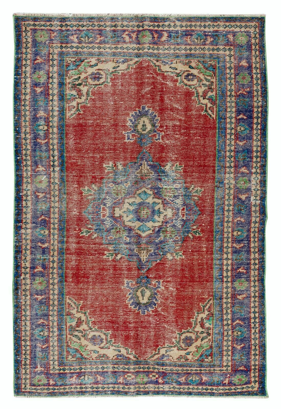 Traditional Vintage Hand Knotted Turkish Wool Rug With Medallion Design