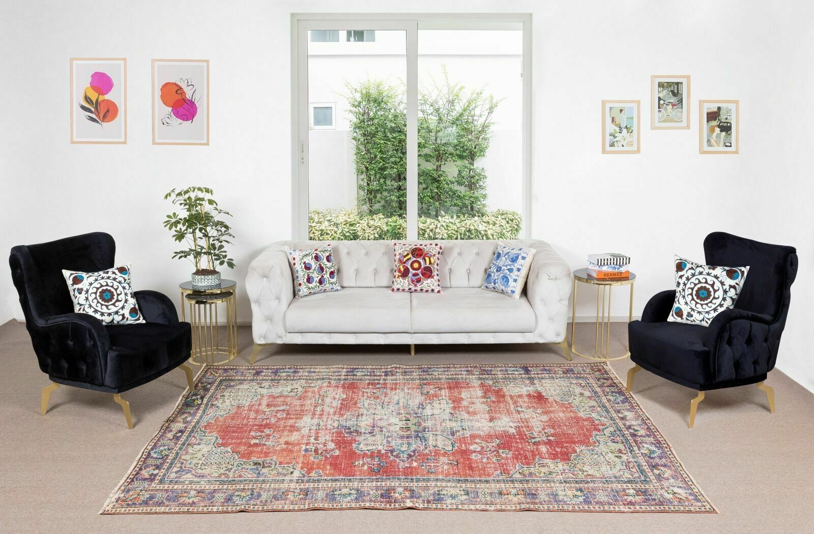 6.6x9.6 Ft Vintage Distressed Handmade Turkish Area Rug With Medallion Design photo furniture