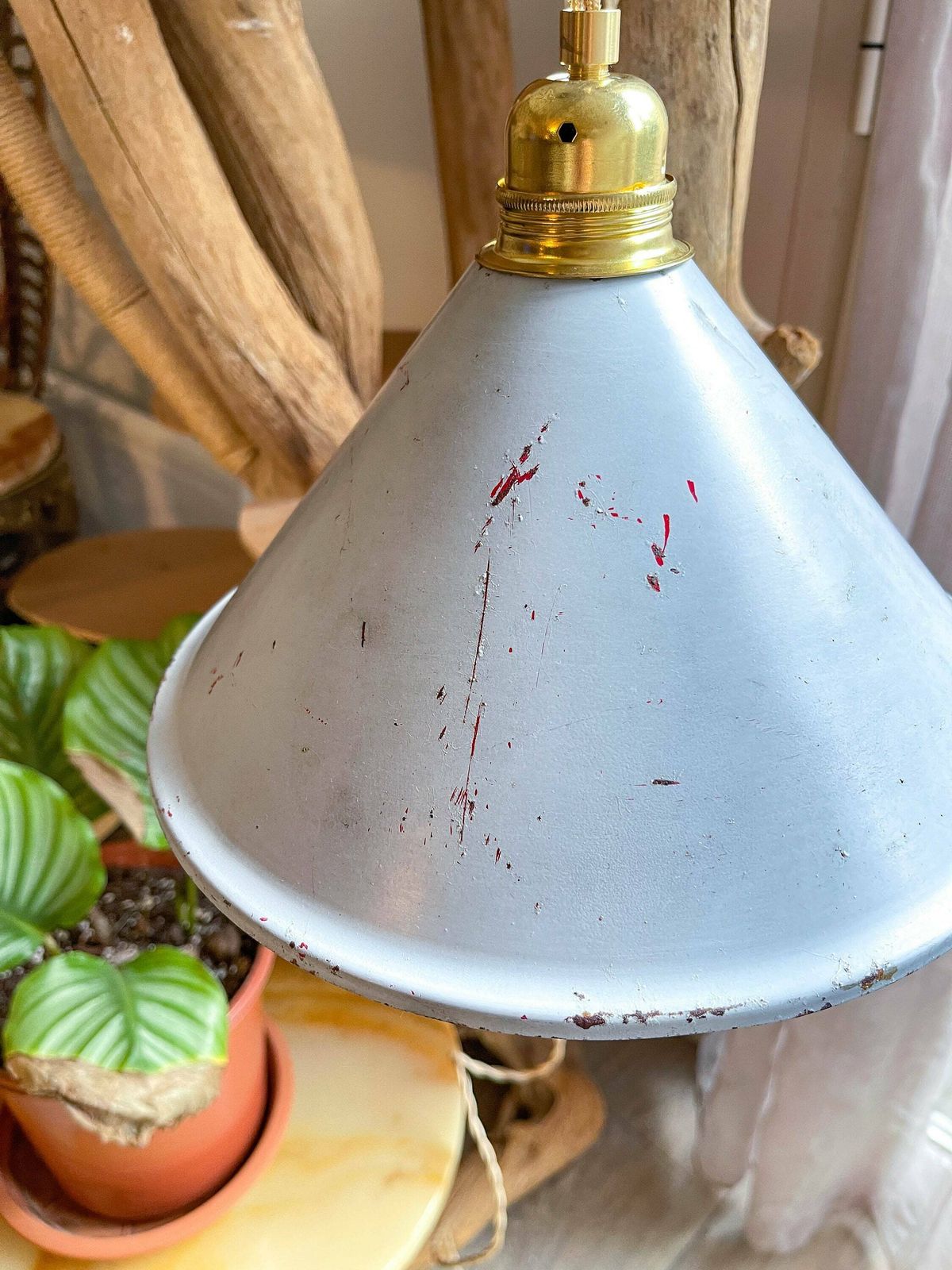 Customizable Vintage Enameled Sheet Metal Lampshades   Vintage Industrial Style Light Pendant Light   Old Sheet Metal Lampshade photo furniture