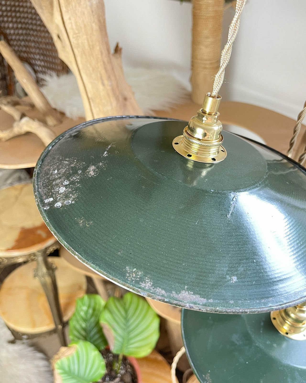 Vintage Lampshade In Customizable Green Enameled Sheet Metal   Vintage Industrial Style Light Pendant Light   Old Sheet Metal Lampshade photo 102.0