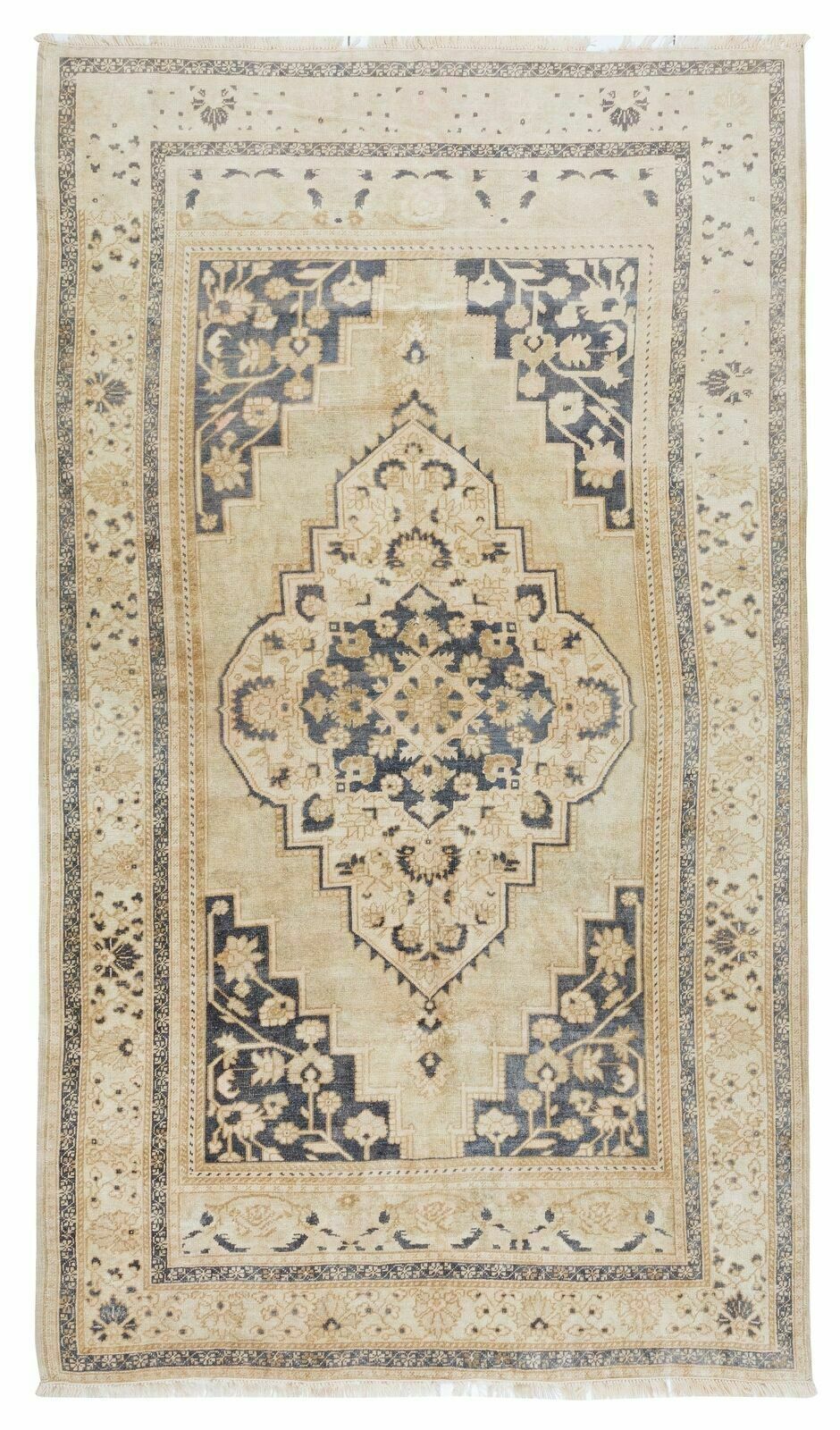 5.4x9.3 Ft 1960s Hand Knotted Turkish Oushak Rug With Geometric Medallion Design