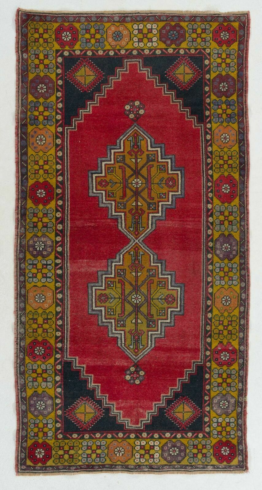4x7.7 Ft Vintage Anatolian Village Rug. Traditional Wool Oriental Rug