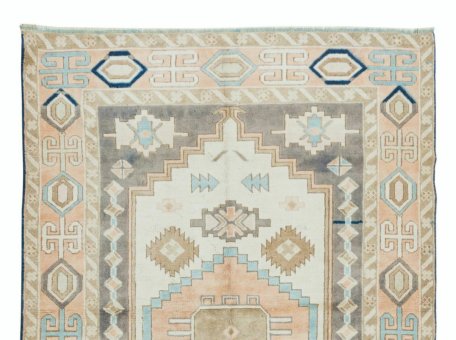 4.5x6.7 Ft 1960's Geometric Wool Area Rug, Vintage Hand Knotted Turkish Carpet photo Textiles