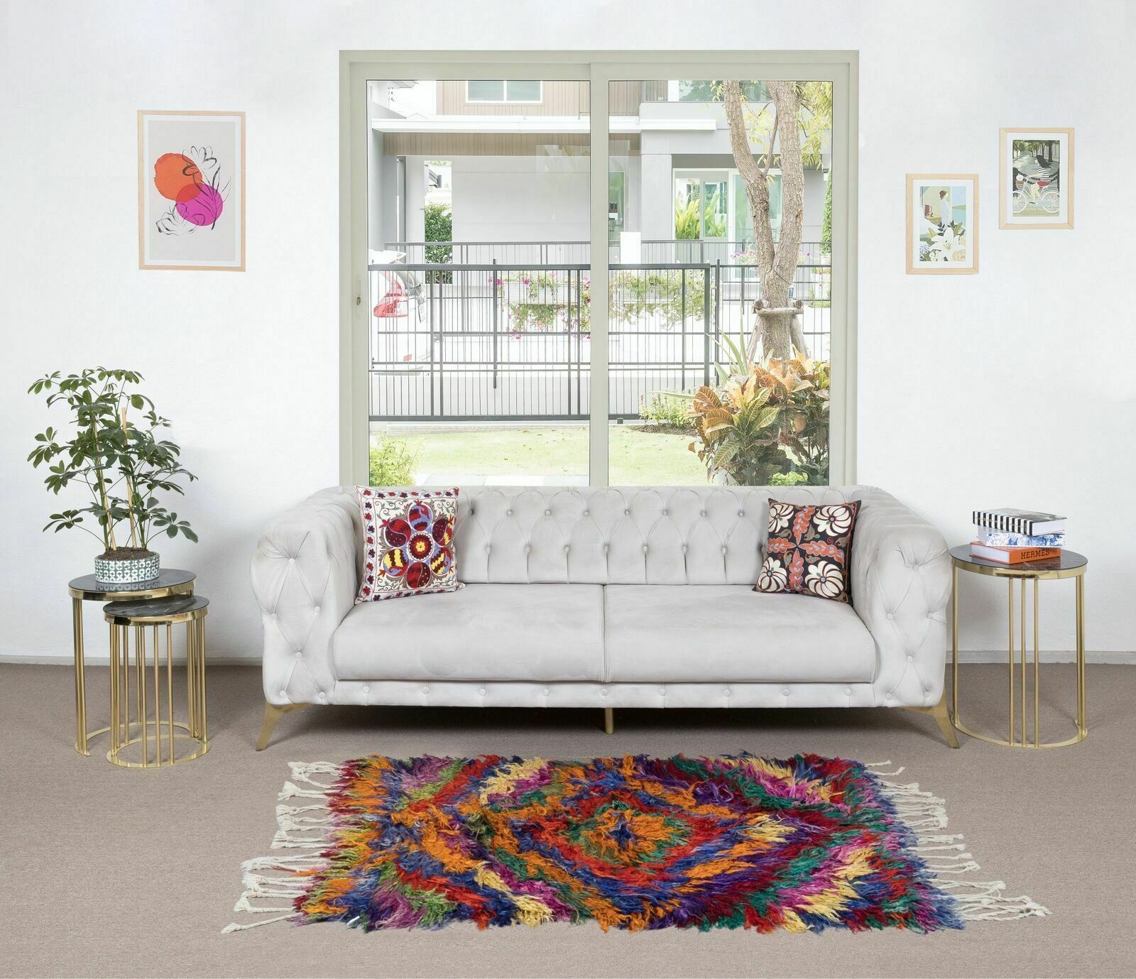 4x6 Ft Colorful Handmade Shag Pile Mohair Tulu Rug With Fringe, 100% Mohair Wool photo furniture