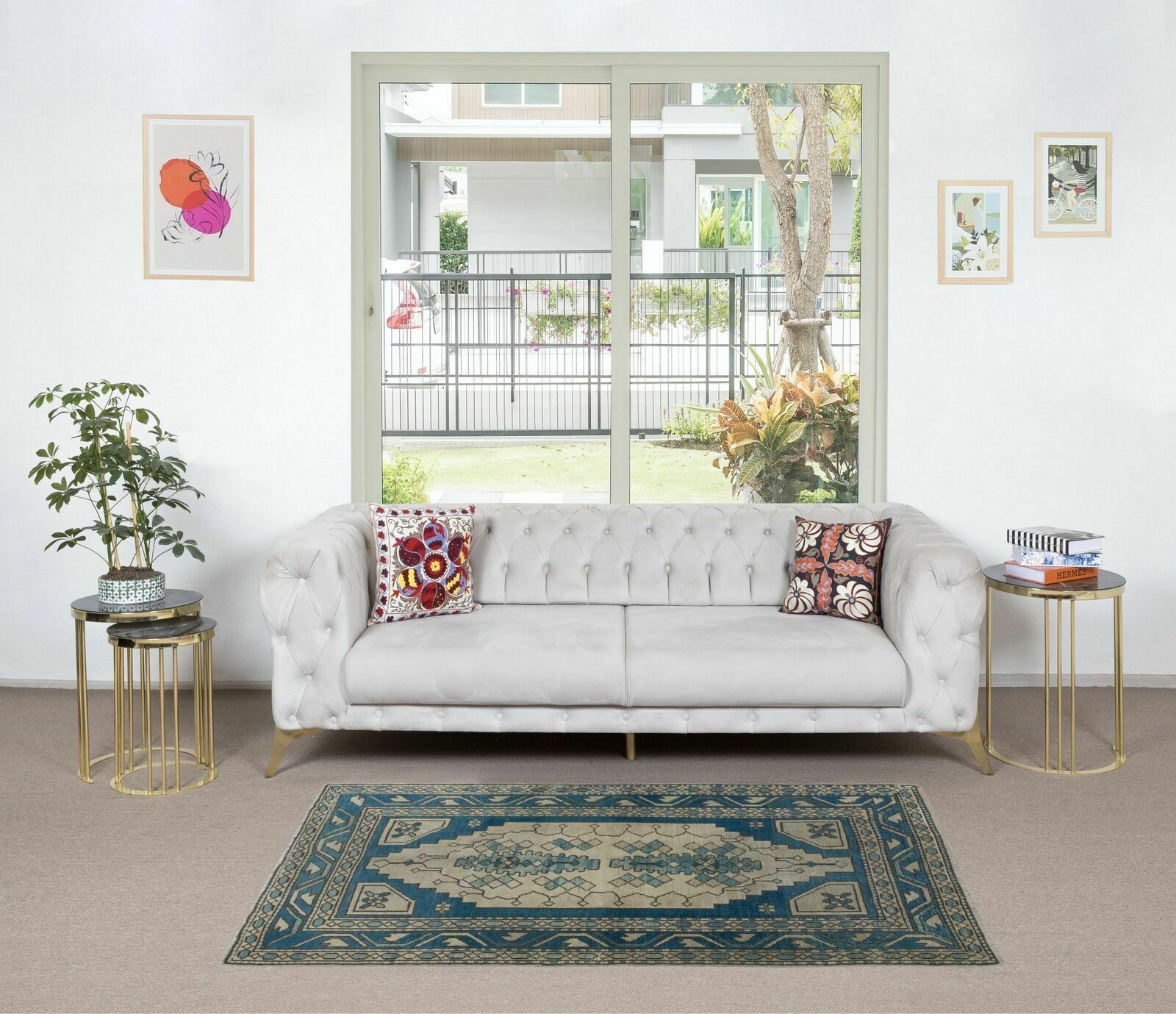4x6 Ft Vintage Turkish Rug In Dark Blue & Beige, Handmade Wool Village Carpet photo furniture