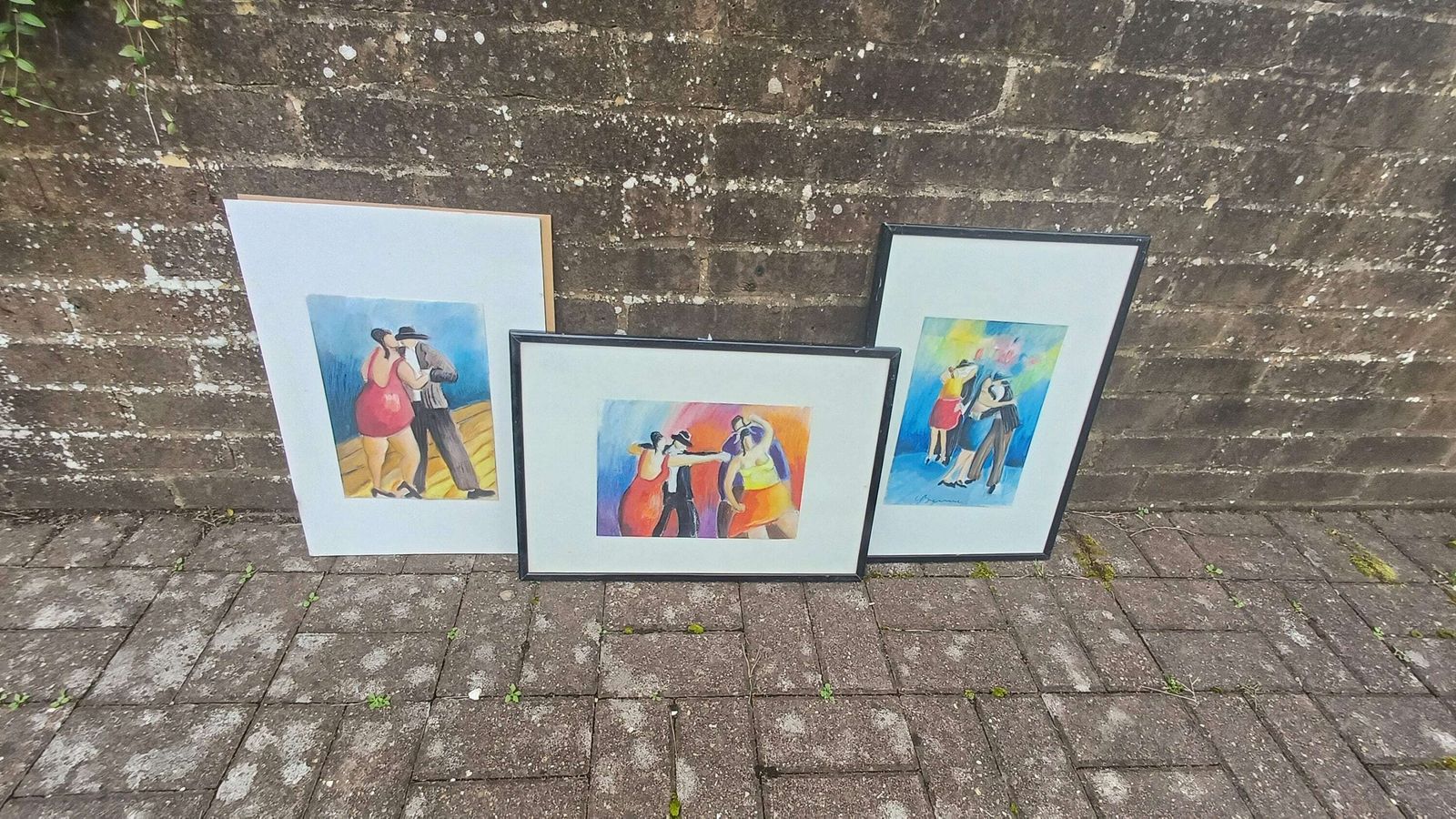 Quirky Spanish Dancers Set Of Three Original Signed Pastel Paintings By Corinne Brenner.