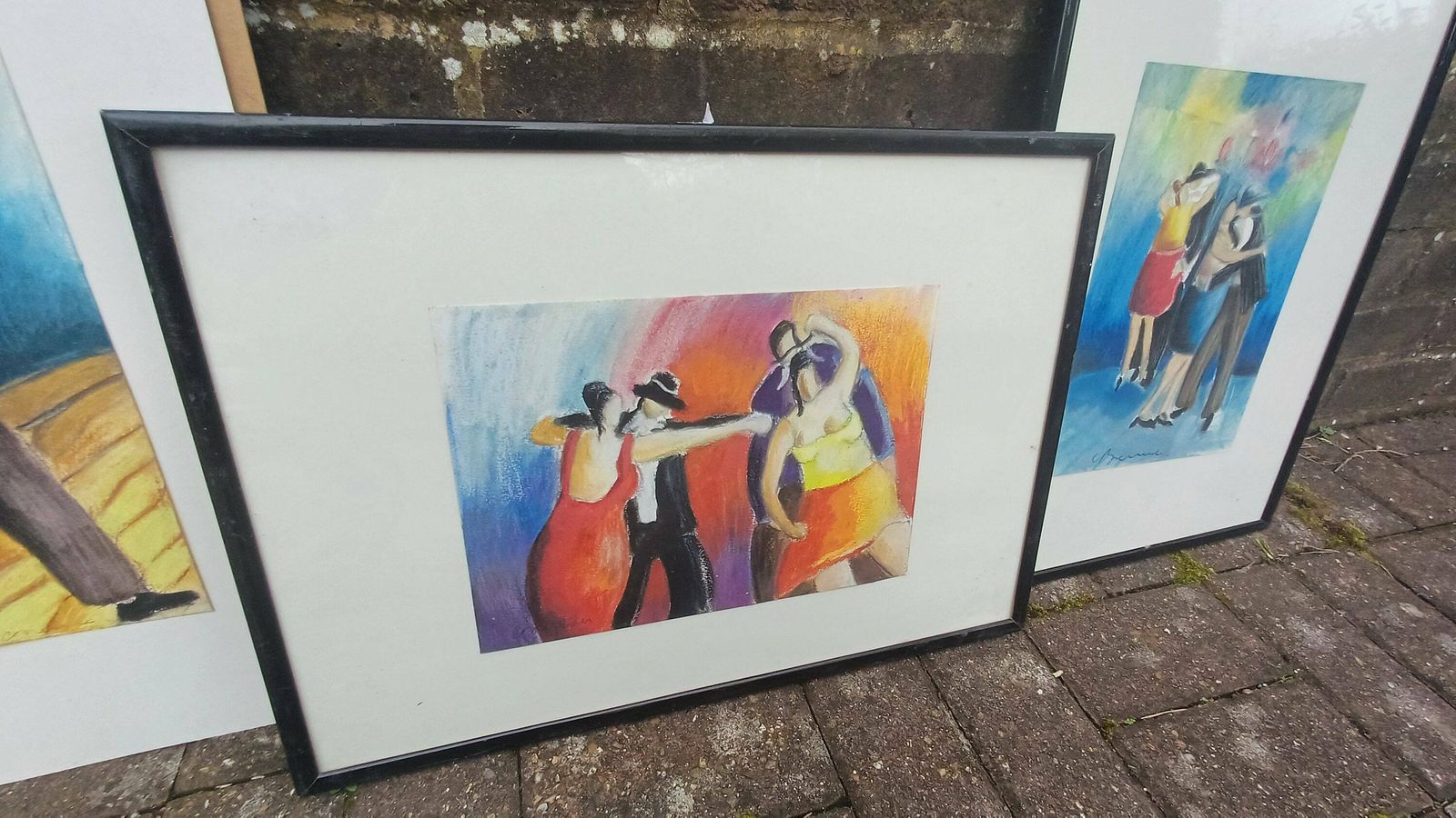 Quirky Spanish Dancers Set Of Three Original Signed Pastel Paintings By Corinne Brenner. photo for sale