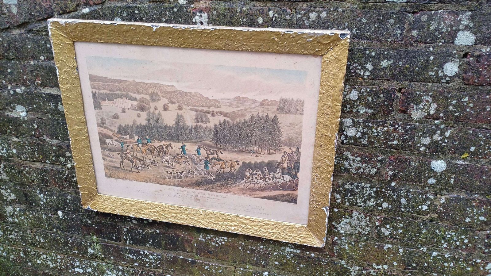Antique Aquatint "Death Of The Roebuck" At Whatcombe House Drawing By W.P. Hodges, Engraving By M. Alken & R.C. Reeve Pub Mclean London 1834 photo furniture