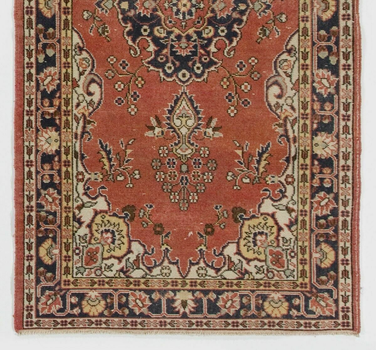 4x7.3 Ft Vintage Hand Made Rug In Red And Ivory. Authentic 1950s Floor Covering photo for sale