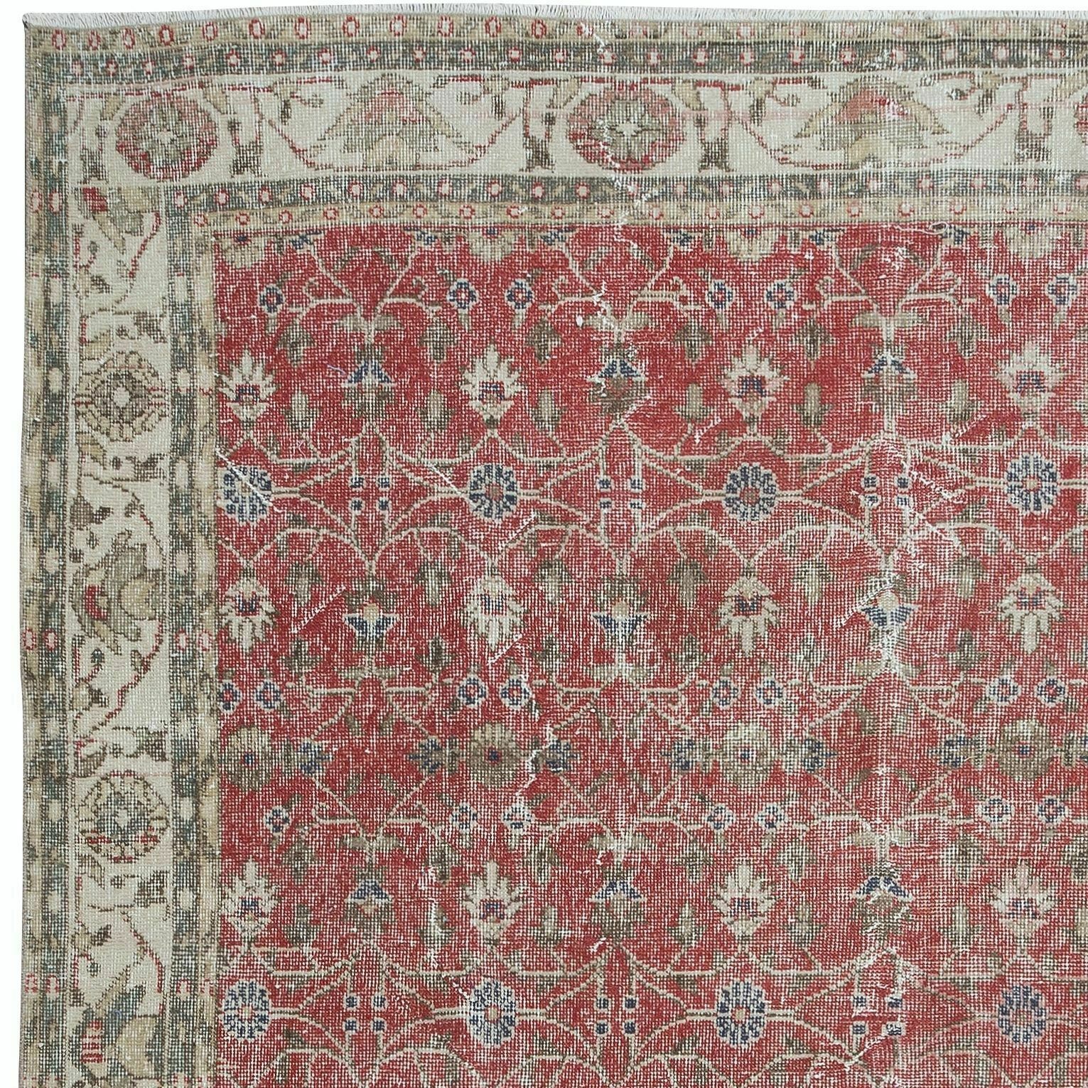 7.2x10.6 Ft Vintage Handmade Turkish Rug In Red & Beige With Flower Design photo Textiles
