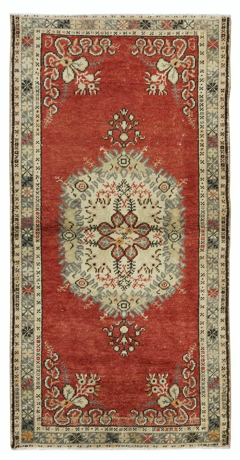 2.9x5.7 Ft Traditional Vintage Turkish Handmade Accent Rug With Medallion Design