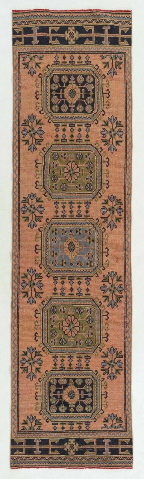 3x11.7 Ft Vintage Handmade Turkish Runner. One Of A Kind Wool Hallway Carpet