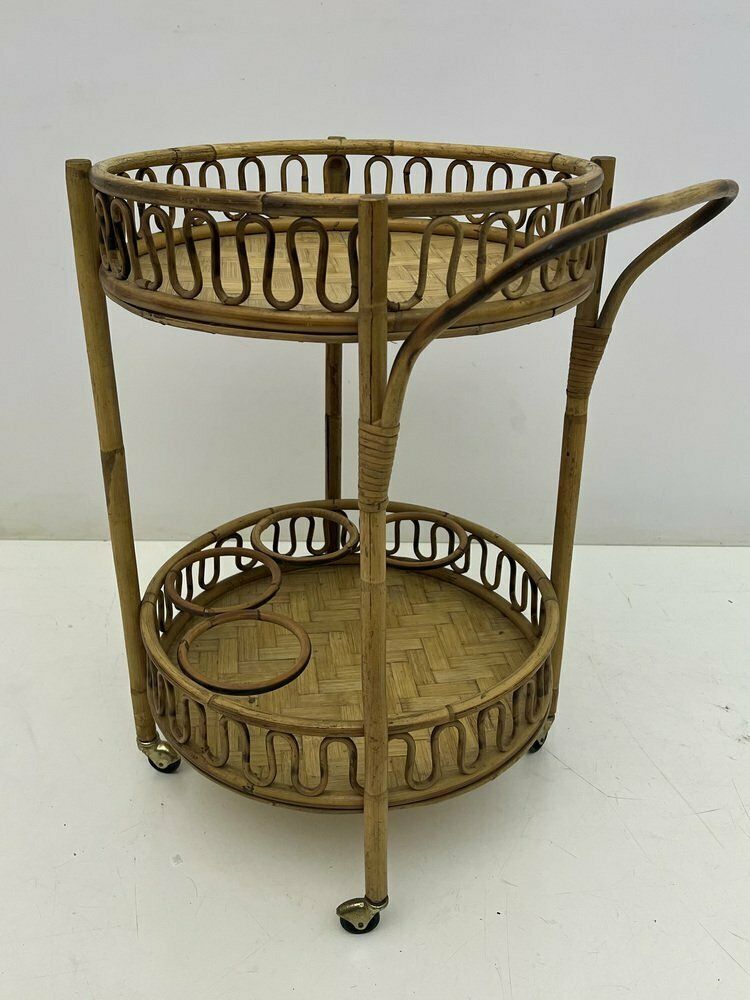 Round Bohemian Trolley In Bamboo And Wicker Attributed To Franco Albini, 1960s photo Furniture