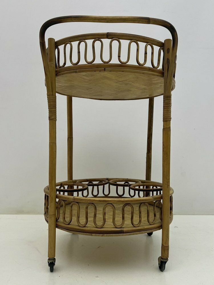 Round Bohemian Trolley In Bamboo And Wicker Attributed To Franco Albini, 1960s photo 847.0