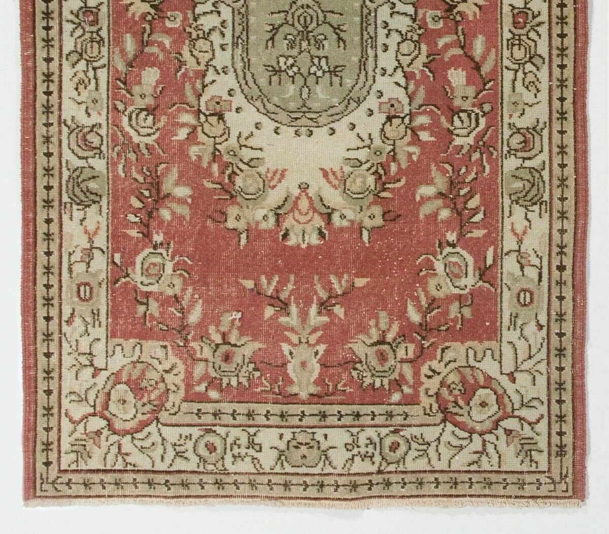 118x210 Cm One Of A Pair Vintage 1960s Turkish Hand Knotted Rug In Red, Beige, Ivory photo for sale