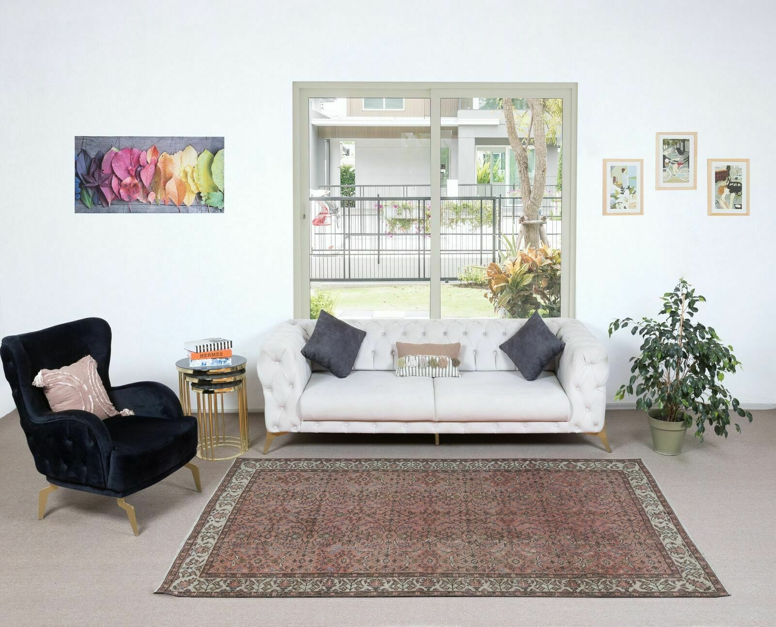 5.4x8.8 Ft Vintage Turkish Area Rug In Red & Beige, Hand Knotted Floral Carpet photo furniture
