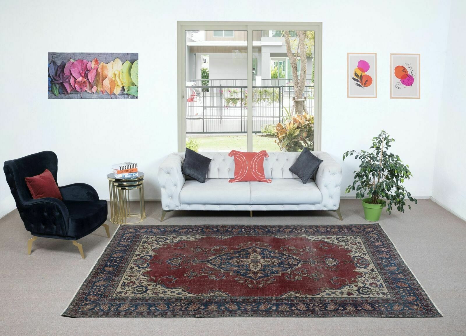 7x10.4 Ft Vintage Handmade Oriental Rug For Country Homes, Traditional Interiors photo furniture