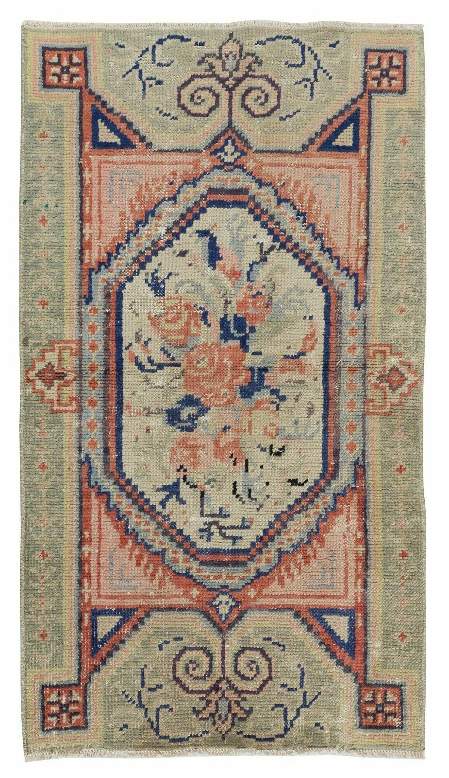 29x51 Inc Old Handmade Central Anatolian Wool Accent Rug With Floral Design